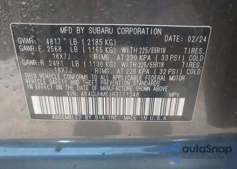 2024 Subaru Crosstrek Limited from USA, damaged, VIN 4S4GUHM63R3771348